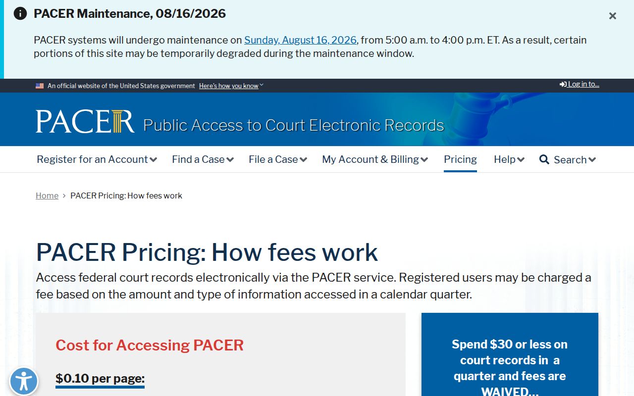 Official federal fee source separated from Lamar County civil docket access