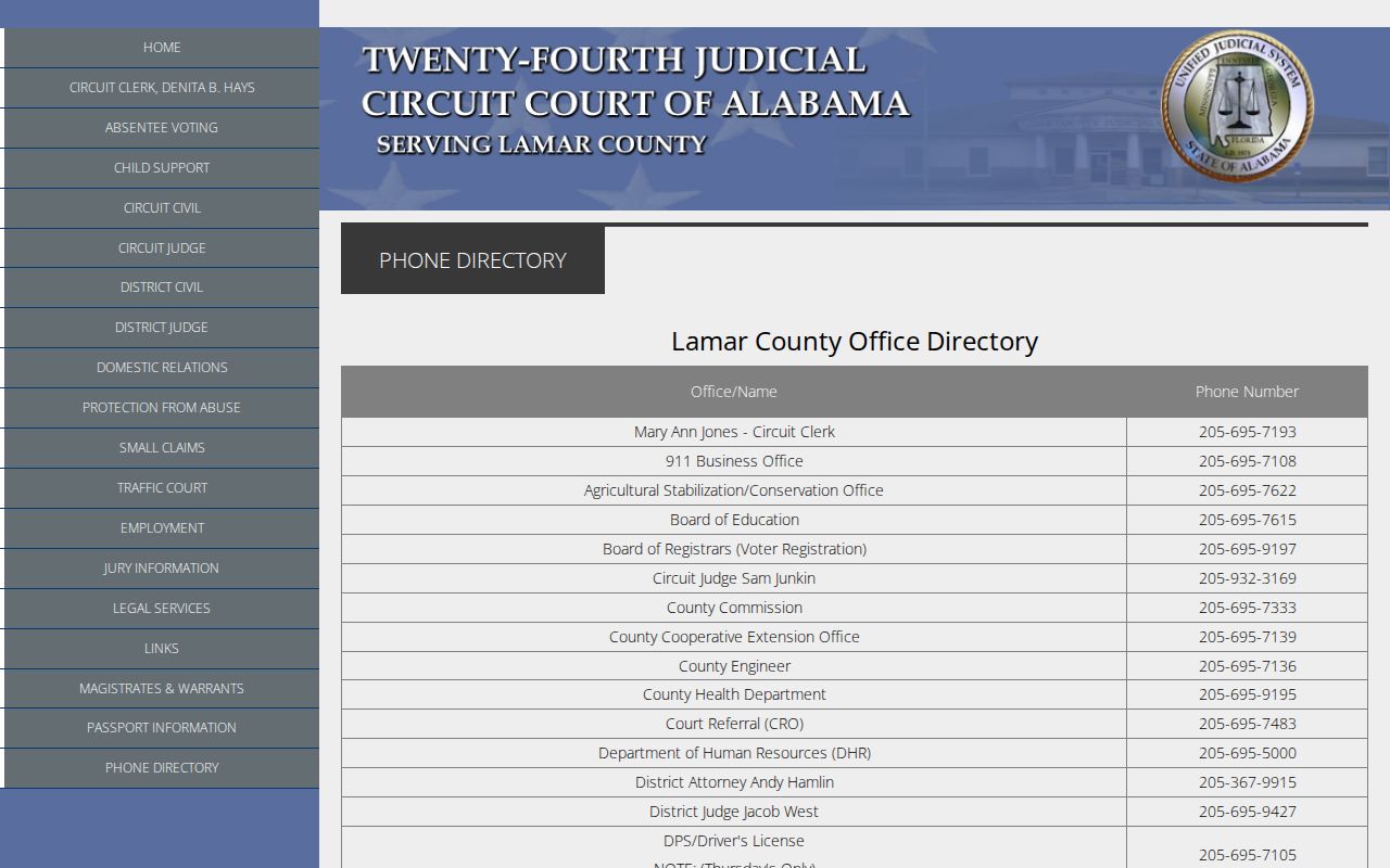 Lamar County court docket division contact directory