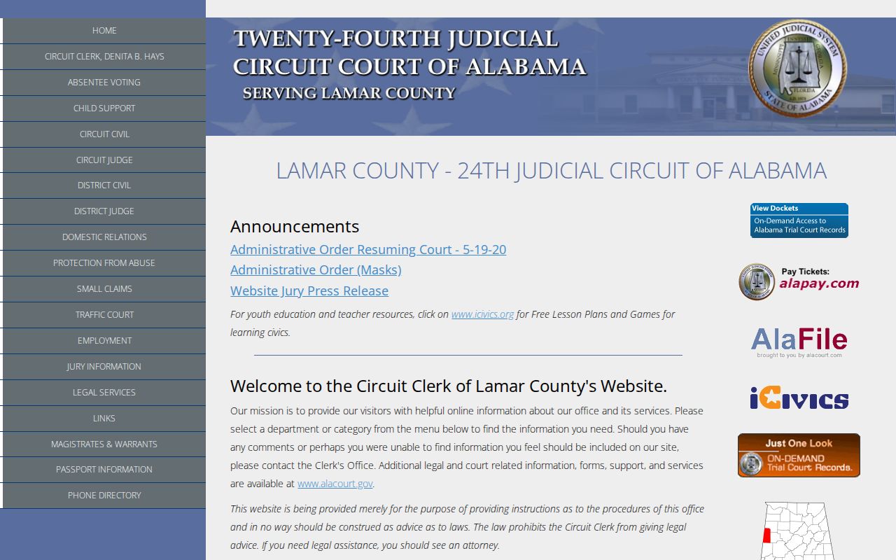 Lamar County court docket division navigation